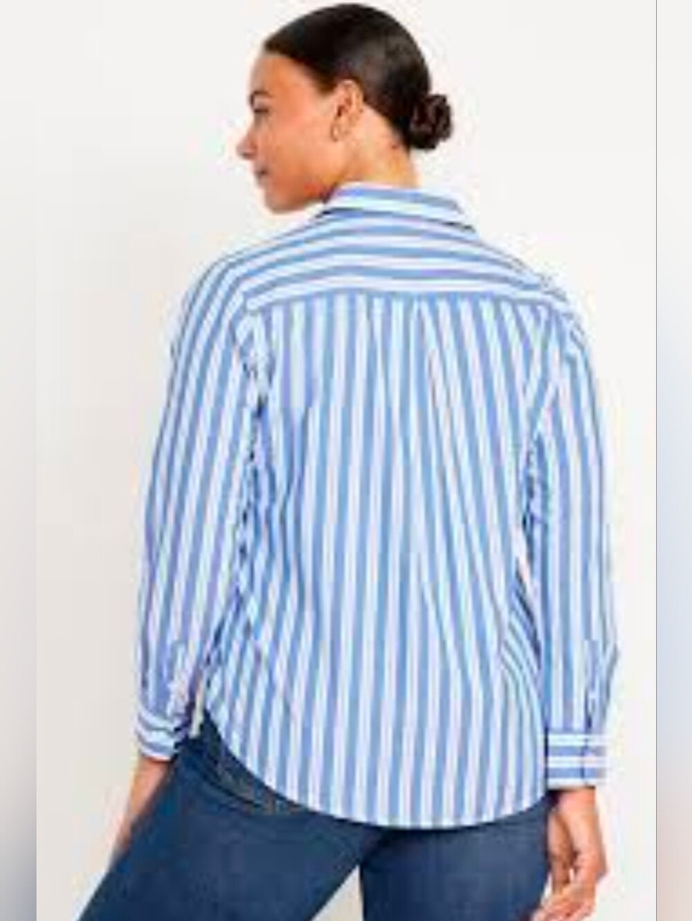 Women's Blue and White Striped Button-Up Shirt